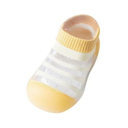 

Noarlalf Toddler Socks Kids Toddler Boys Girls Summer Striped Breathable Soft Sole Rubber Shoes Socks Slipper Anklet 5-36Months Baby Essentials Yellow 18/19