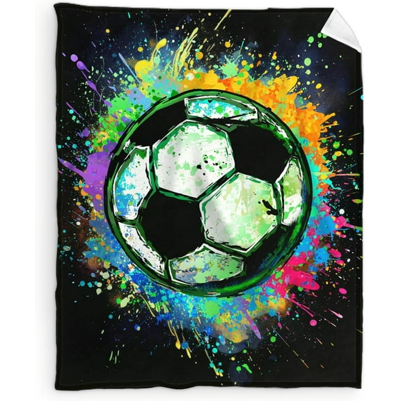 Soccer Blankets and Throws - 50x40 Inches Sport Throw Blanket for Boys Kids Teens - Black Soccer Gifts for Soccer Lovers