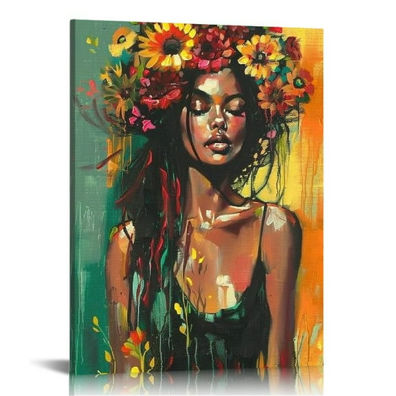 JRXY Black Woman With Dreadlocks On Her Head African American Canvas Wall Art Abstract Modern Artwork Wall Decor Posters Art Prints Decorations for Bedroom,Living Room,Home  12x16 in