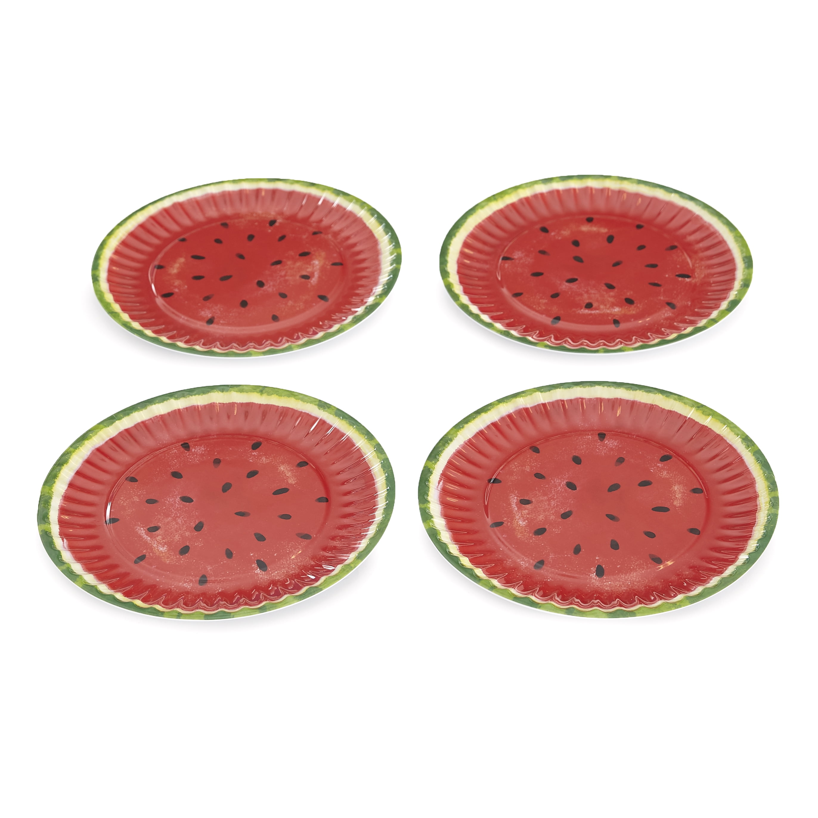 Melamine Watermelon Dinner Plates for Meals and Snacks Set of 4