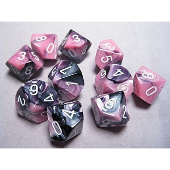 Chessex Chessex Dice Sets: Gemini Black & Pink With White - Ten Sided Die D10 Set (10) Game_Dice