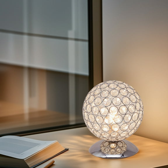 Modern Chrome Crystal Table Lamp, Hollow Out Silver Glam Nightstand Desk Lamp With Crystal Lampshade For Bedroom Living Room Dining Room