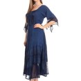 thumbnail image 3 of Sakkas Bexley Scoop Neck Bell Sleeve Bohemian Gypsy Embroidered Corset Dress - Navy - 1X/2X, 3 of 5