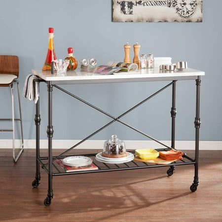 Catania Kitchen Island, Matte Black/Gray Faux Marble
