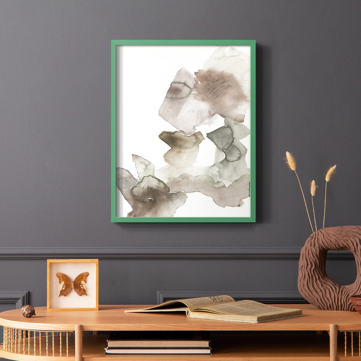 Untitled IX V31 Framed Print in Green Solid Wood Framed Print No Nail Hanging