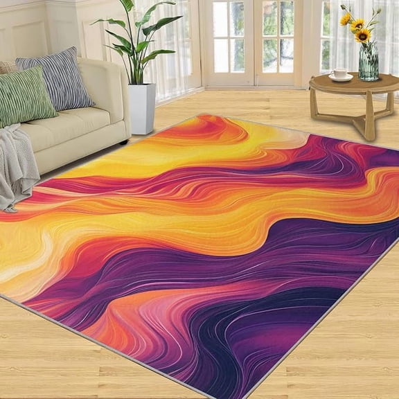 Burned Orange Rugs for Living Room, Abstract Waves Area Rug, Gradient Stripes Washable Rugs for Bedroom, Low Pile & Non Slip, Indoor Carpet, Rug & Home Decor 3 x 5ft