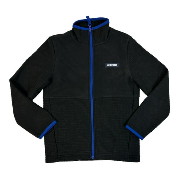 Lands' End Boy's Breathable Grid Fleece Full-Zip Jacket (Black/Cobalt, M (8))