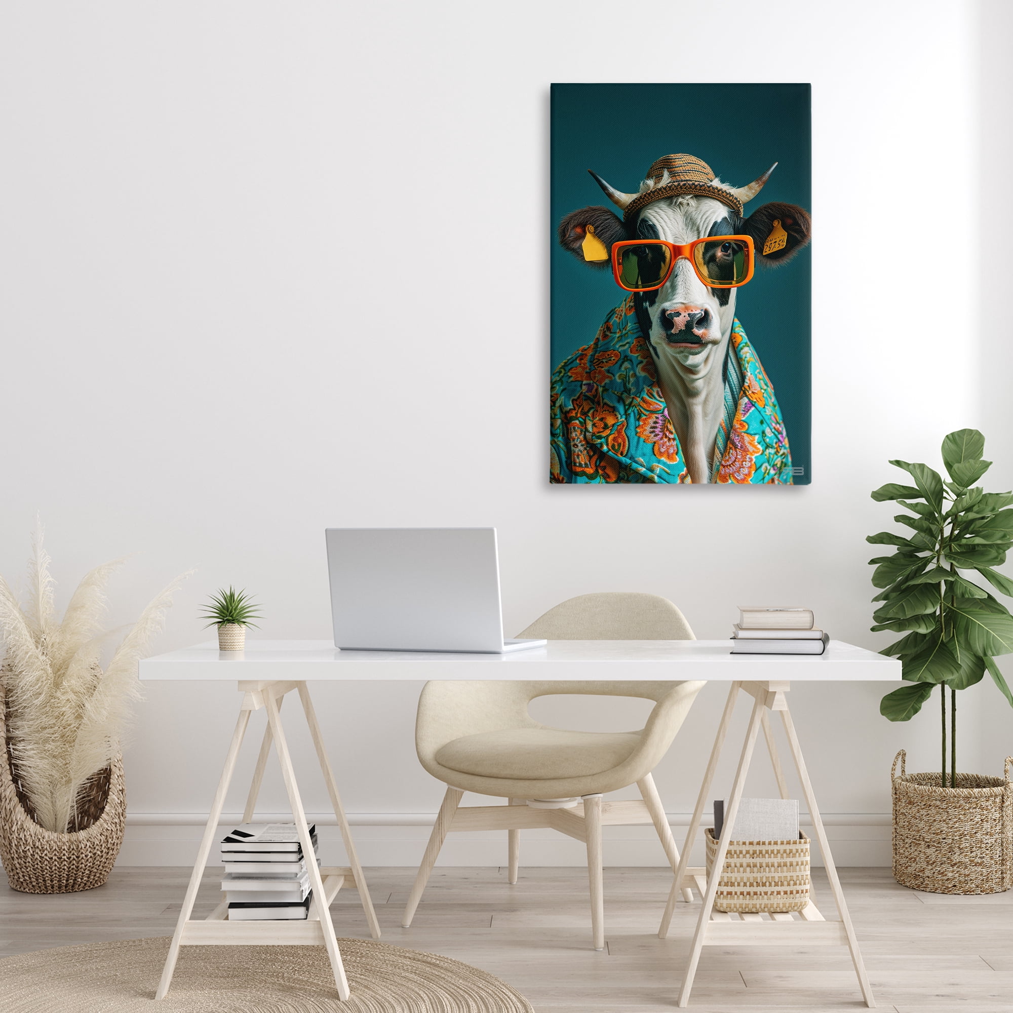 Stupell Industries Cool Trendy Cow Animals & Insects Painting Gallery Wrapped Canvas Art Print Wall Art, 24 x 36