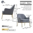 thumbnail image 4 of Modern Velvet Accent Chair, Ergonomics Accent Chair Armchair with Gold Legs and More Stabler Adjustable Legs, Upholstered Soft Leisure Chair Single Sofa Chair for Bedroom Office Living Room, Gray, 4 of 7