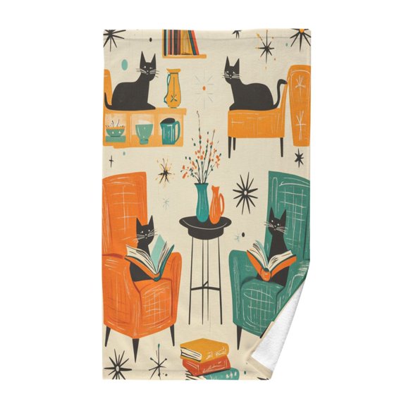 Yayeee 100% Cotton Hand Towels for Bathroom 16" x 28" Soft Absorbent Kitchen Towel, Black Cats Reading