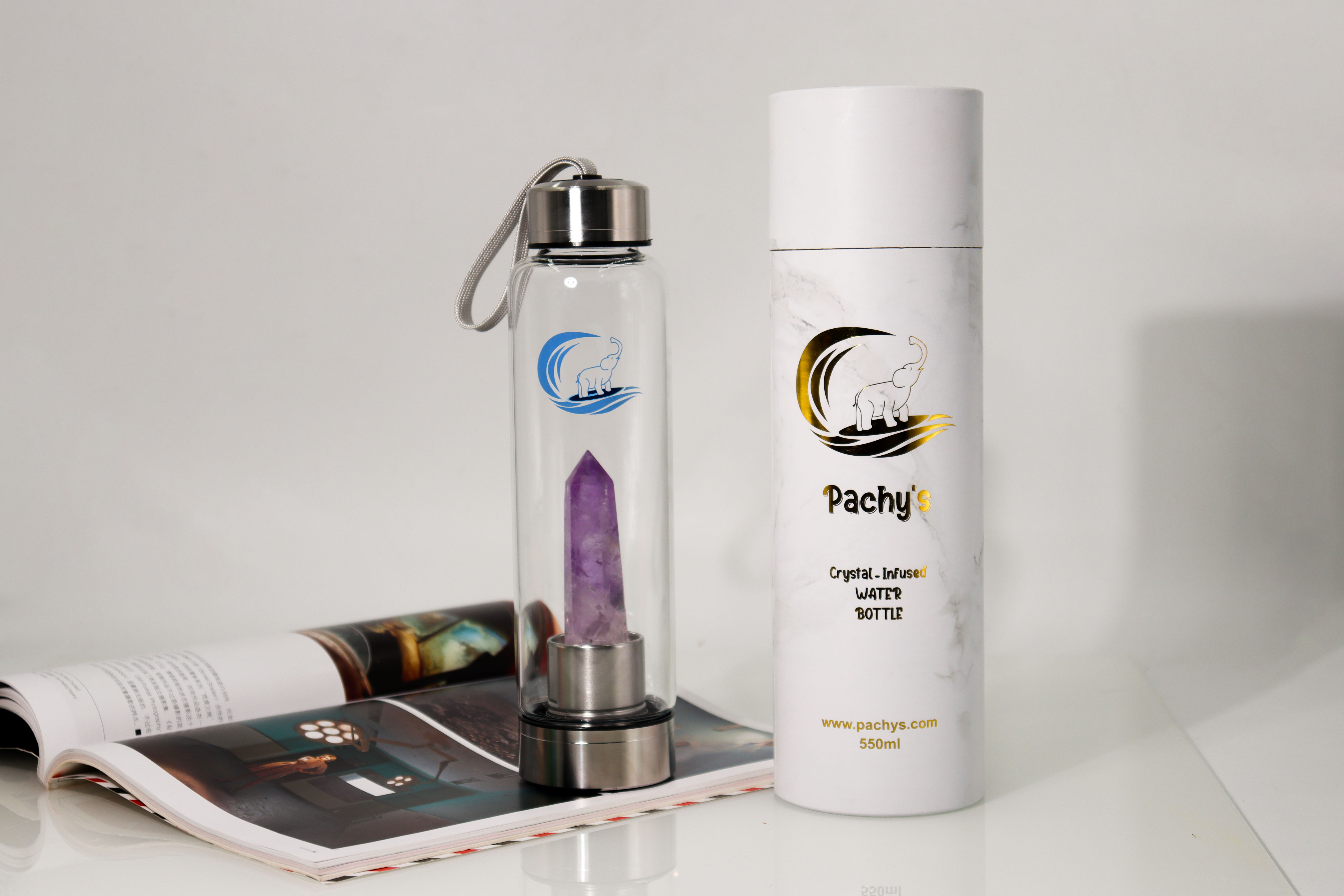 Crystal-Infused Water Bottle - Amethyst Quartz