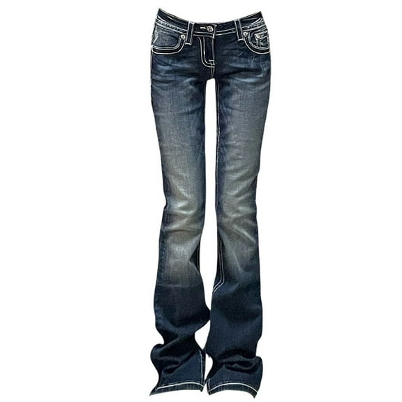 Women  Japanese Harajuku Trashy Y2K Jeans Low Rise Flare Denim Pants 2000s Bell-Bottom Long Trousers Kpop Vintage Slim