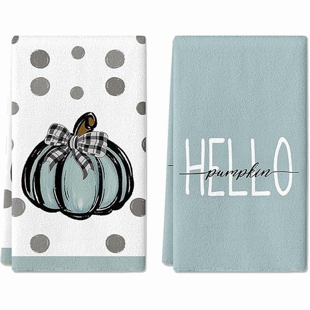 wonima44 Hello Pumpkin Hand Towels Set 2 PCS, Vintage Pumpkins Hand Towels, Thanksgiving Bathroom Decorative Soft Absorbent Hand Towels for Bathroom Home Hotel Gym Spa Yoga Beach 17""x26"", Blue