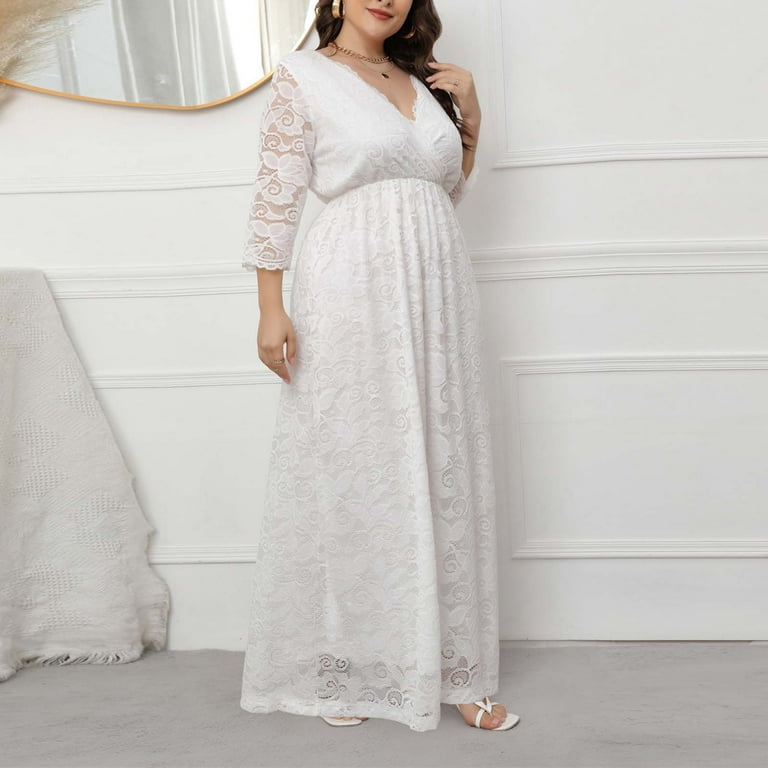 temperatur Ledig pelleten Hfyihgf Plus Size Dresses for Women Wedding Guest Semi Formal Lace Cocktail  Graduation Party Long Sleeve A Line Maxi Long Dress White 4XL - Walmart.com