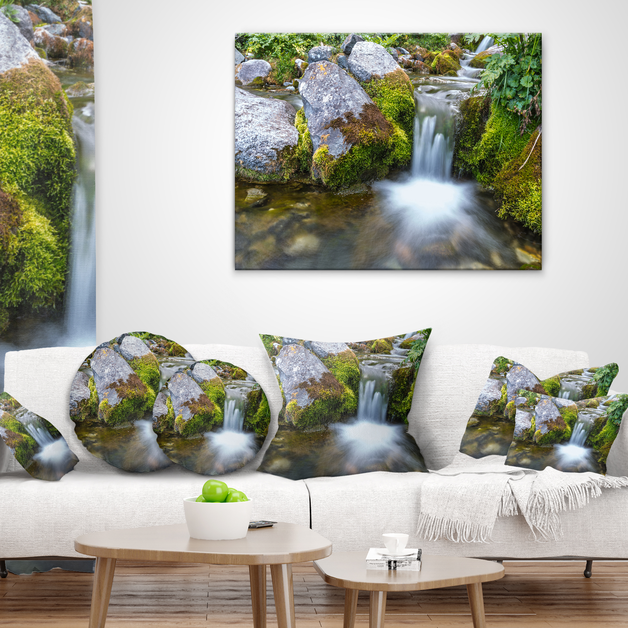 Designart Summer Water Stream - Landscape Photography Throw Pillow - 18x18
