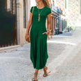 thumbnail image 1 of Vestidos informales para mujer 2023, vestido a media pantorrilla de manga corta informal liso de verano con cuello redondo, 1 of 5
