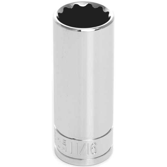 Wilmar W38622 Chrome Socket, 3/8" Drive, 11/16", 12 Point, Deep