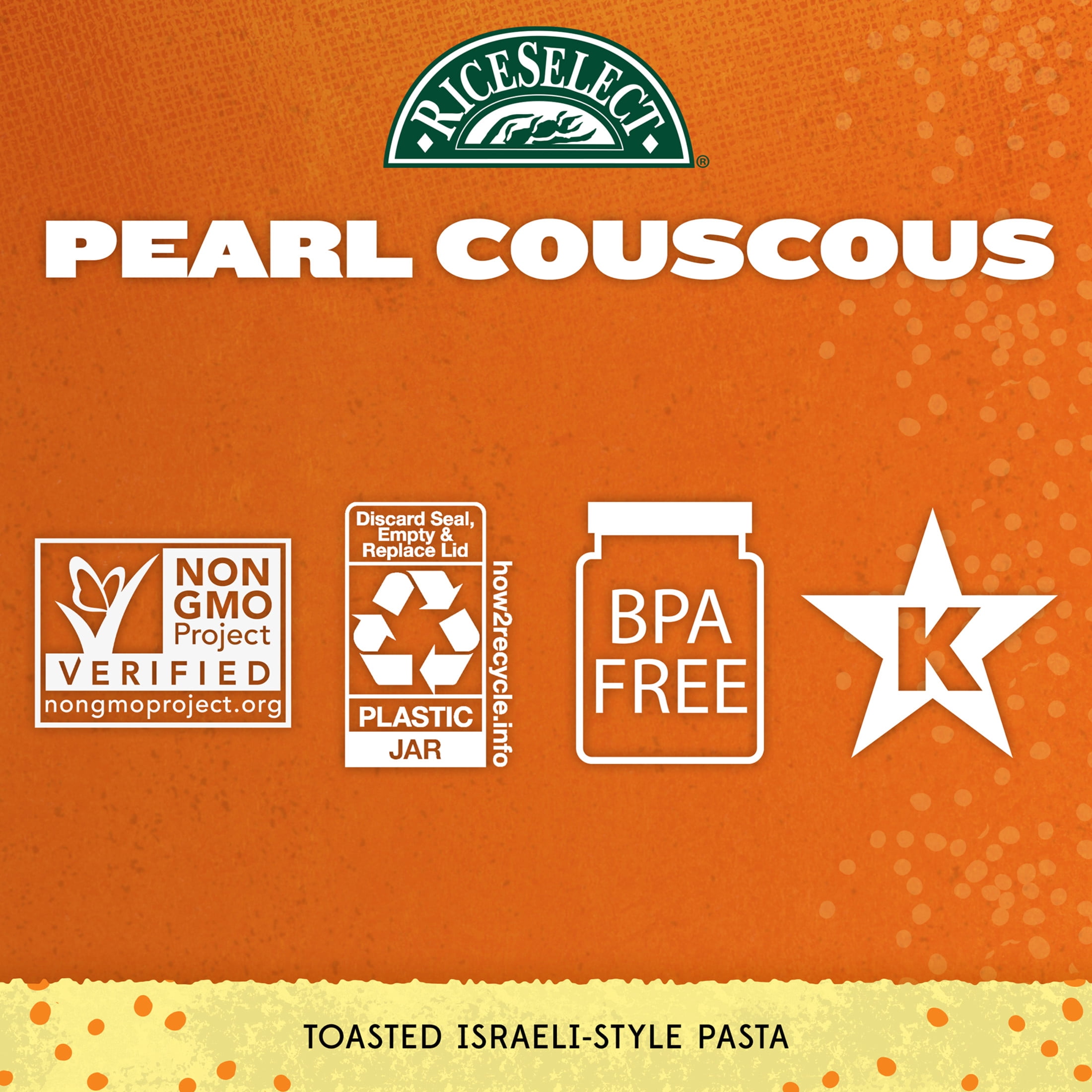 (4 pack) RiceSelect Pearl Couscous, Toasted Israeli-Style Pasta, Non-GMO Verified, 24.5 oz Jar