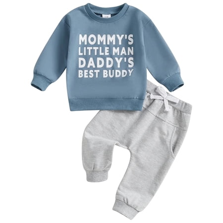 Cathalem Fall Winter Baby Boy Clothes Bubs Sweatshirt Sweater Top Long Pants Sweatsuit Cute Boy Baby Outfits Blue 6-12 Months