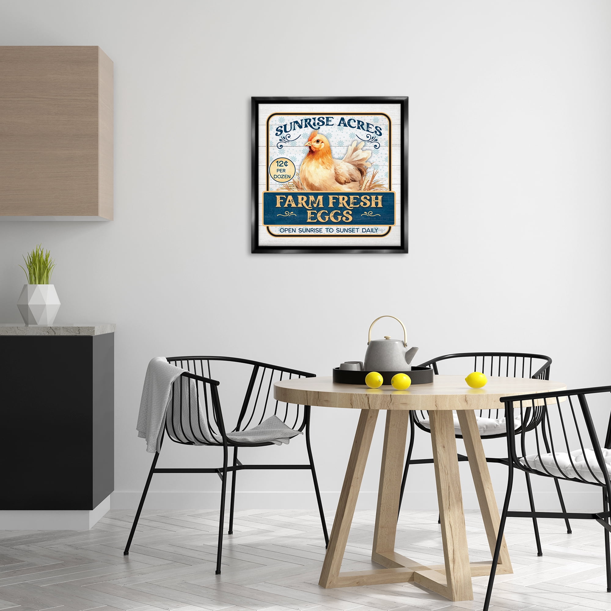 Stupell Industries Farm Fresh Eggs Animals & Insects Painting Black Floater Framed Canvas Art Print Wall Art, 25 x 25