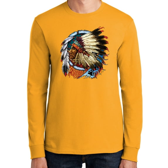 Mens Big Chief Dream-Catcher Long Sleeve Tee Shirt, 2XL Gold