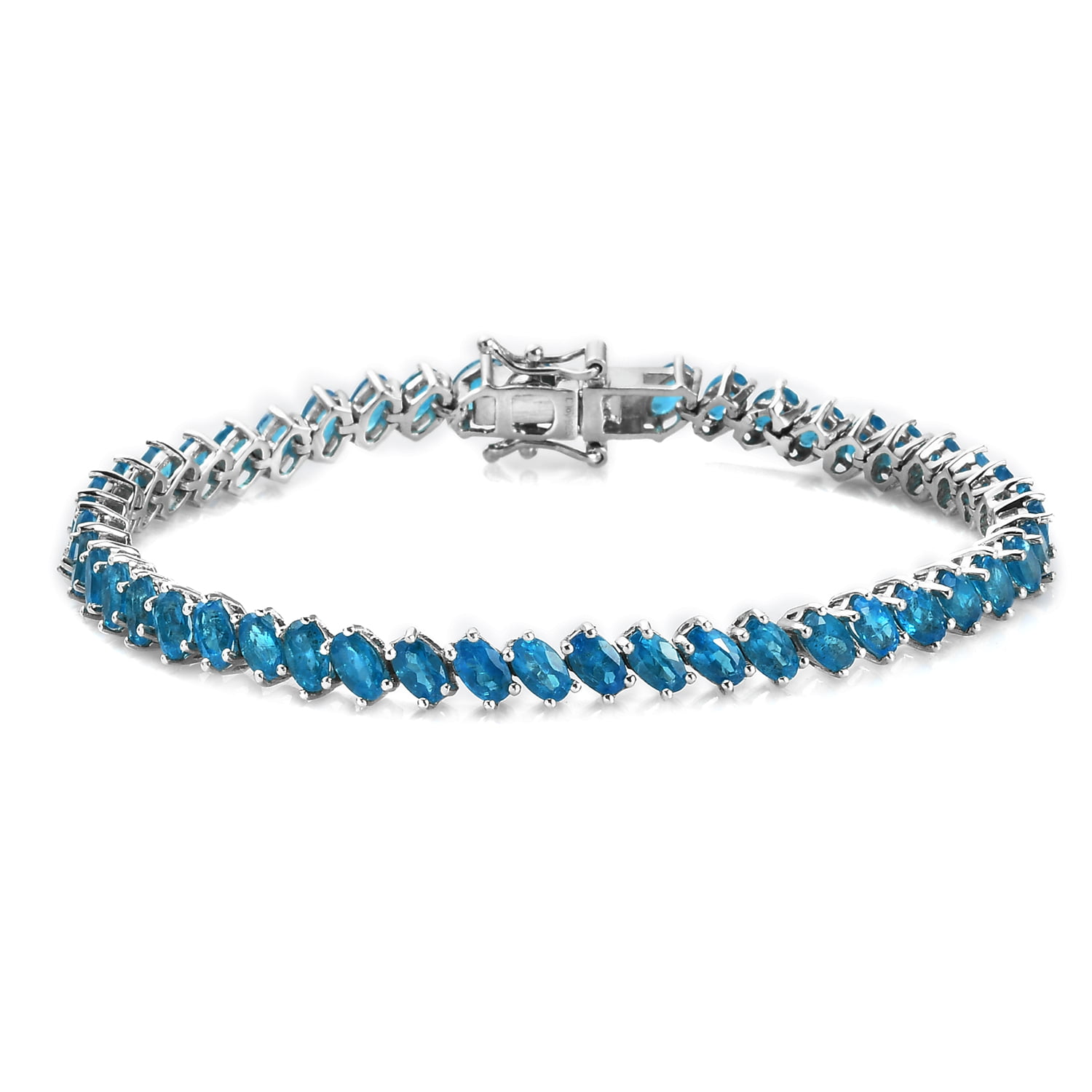 Art Deco Style Bracelet Flower Pattern Bracelet Blue Link Bracelet Gift for Her Vintage Silver Tone Jewellery