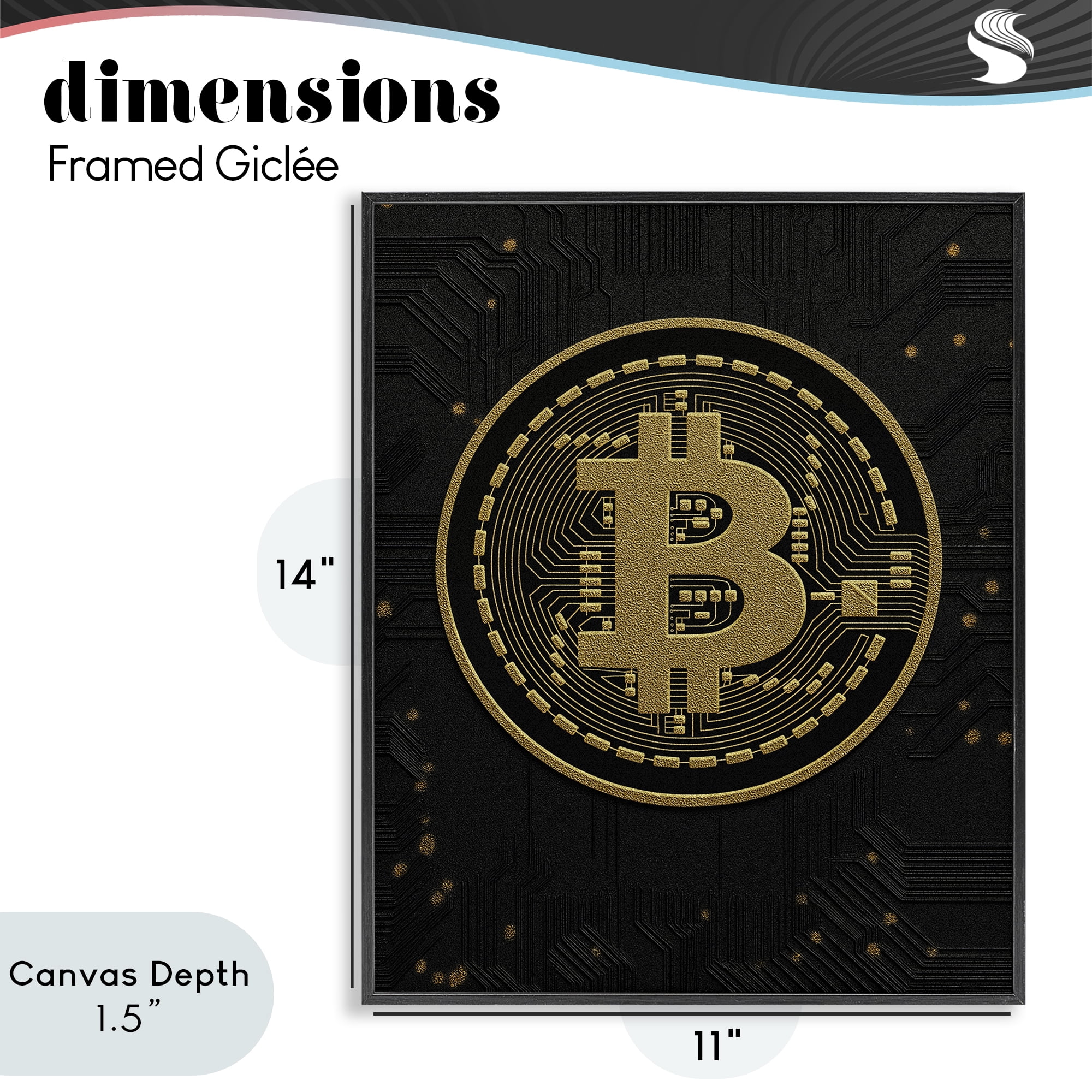 Stupell Industries Bold Golden Digital Currency Black Framed Giclee Art, design by Svetlana Aleynikova