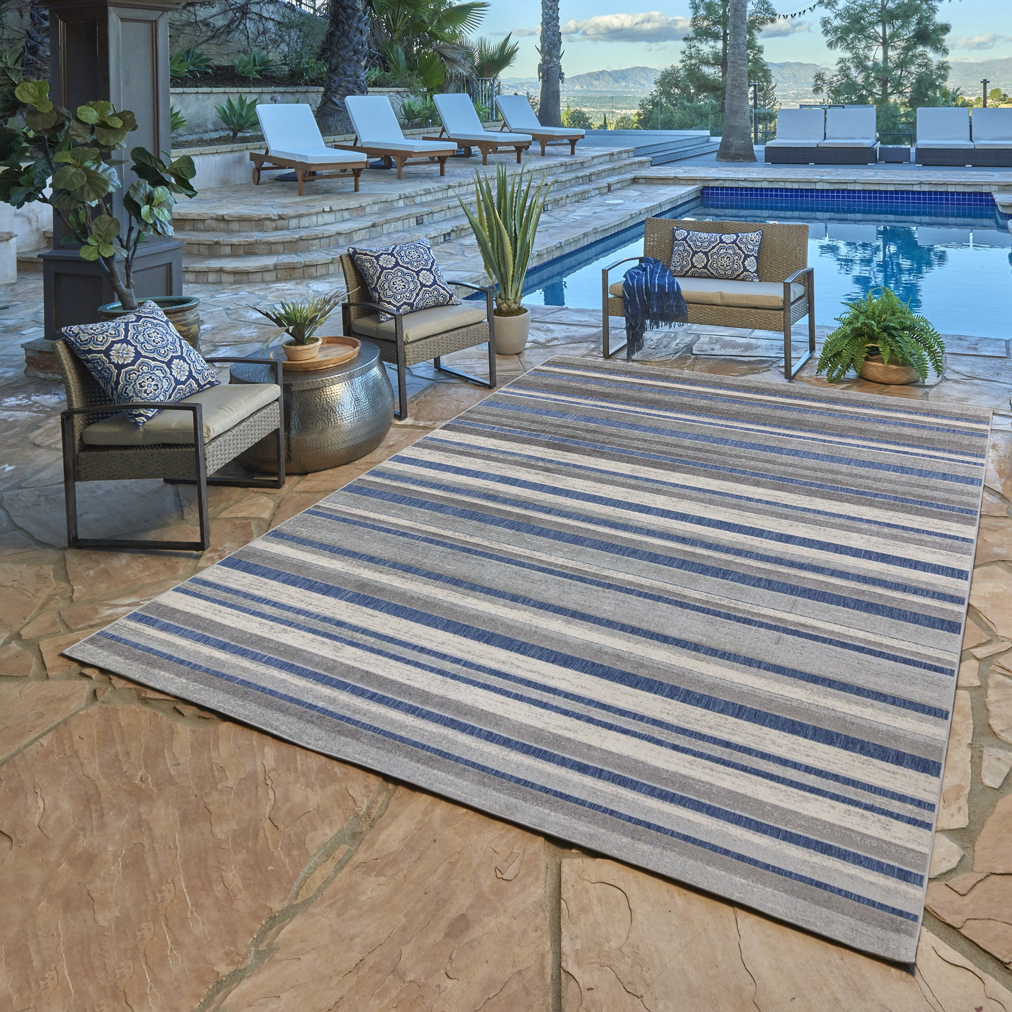 Kalari Koro Indoor/ Outdoor Polypropylene Navy Flat Weave Area Rug, 9x13