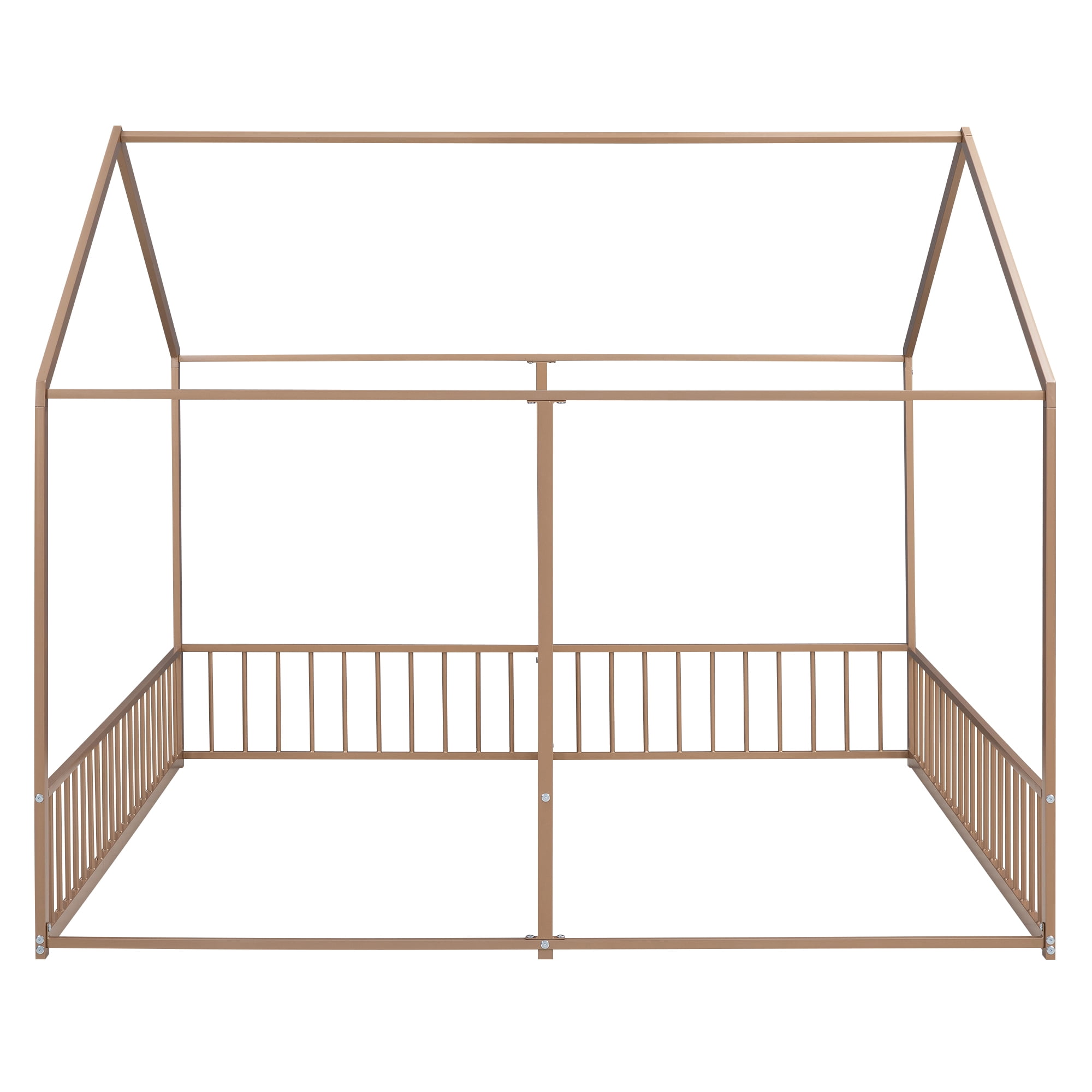 Euroco Metal Twin Size House Canopy Bed, 2-in-1 Platform Beds for Kids Teens Room, Gold