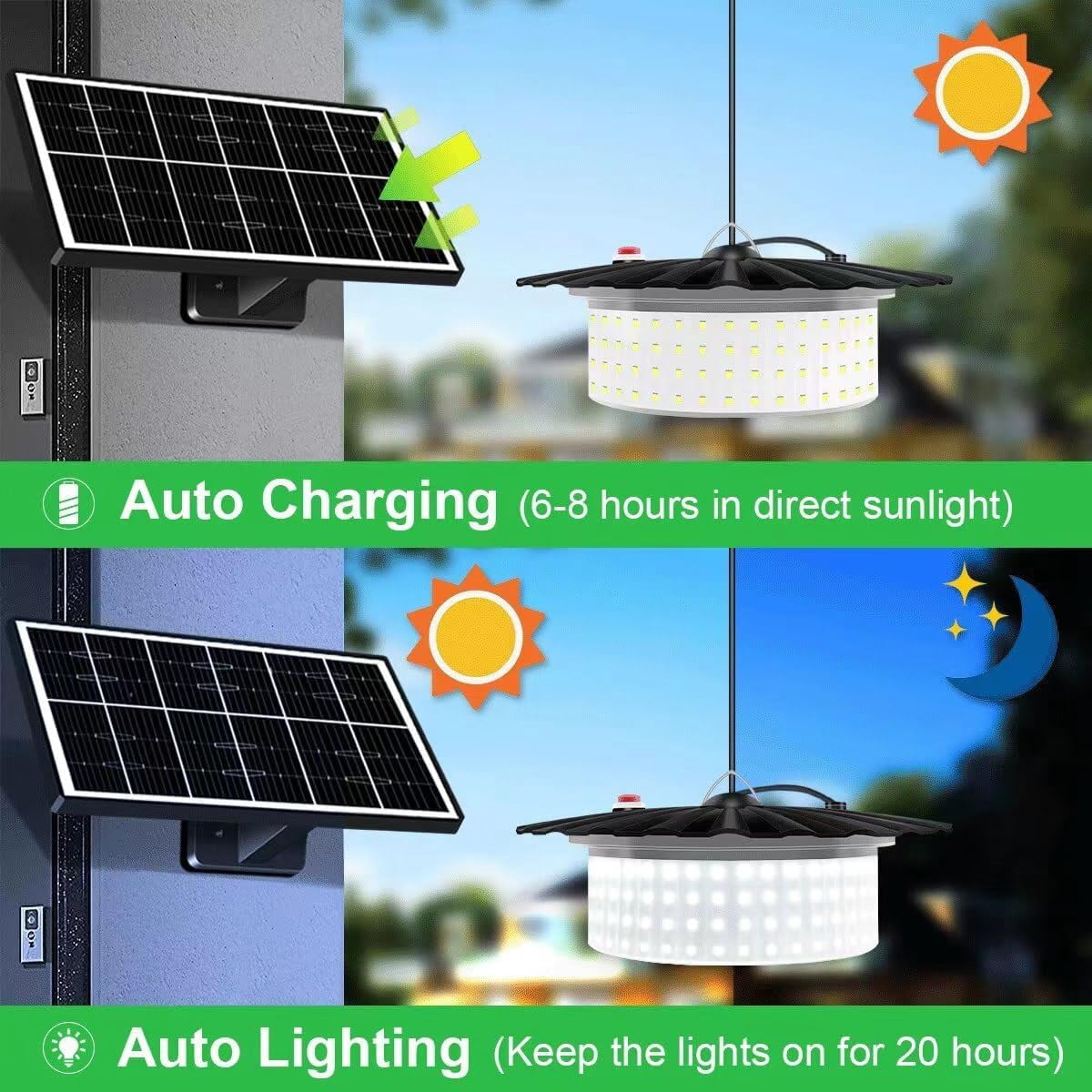 Solar Shed Light Outdoor Indoor, Upgraded 7000LM Solar Pendant Light Daytime Available with 5 Lighting Modes, Motion Sensor Solar Indoor Lights for Gazebo Barn Garage Shop