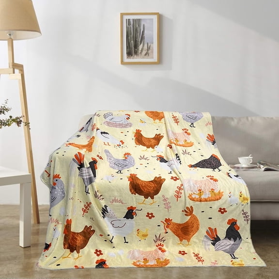 Chicken Farm Print Flannel Throw Blanket Soft Warm Cozy Blanket For Sofa Bed Home