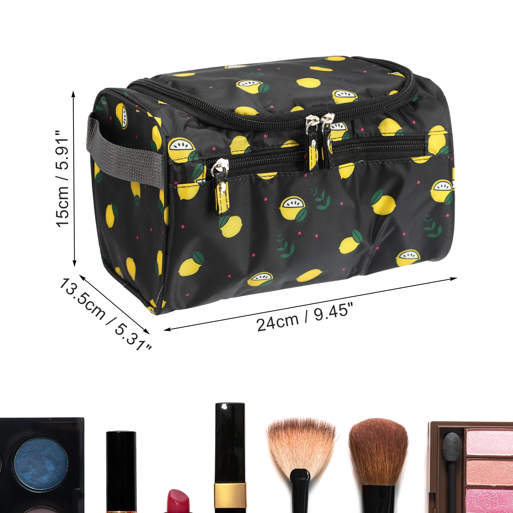 Unique Bargains Floral Makeup Bag Zipper Flower Cosmetic Pouch Black