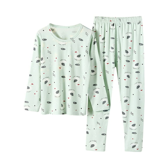 Cethrio Pajama Sets for Girls, Cotton Long Sleeve Printed Tops and Pants Set Green Size 2-3 T