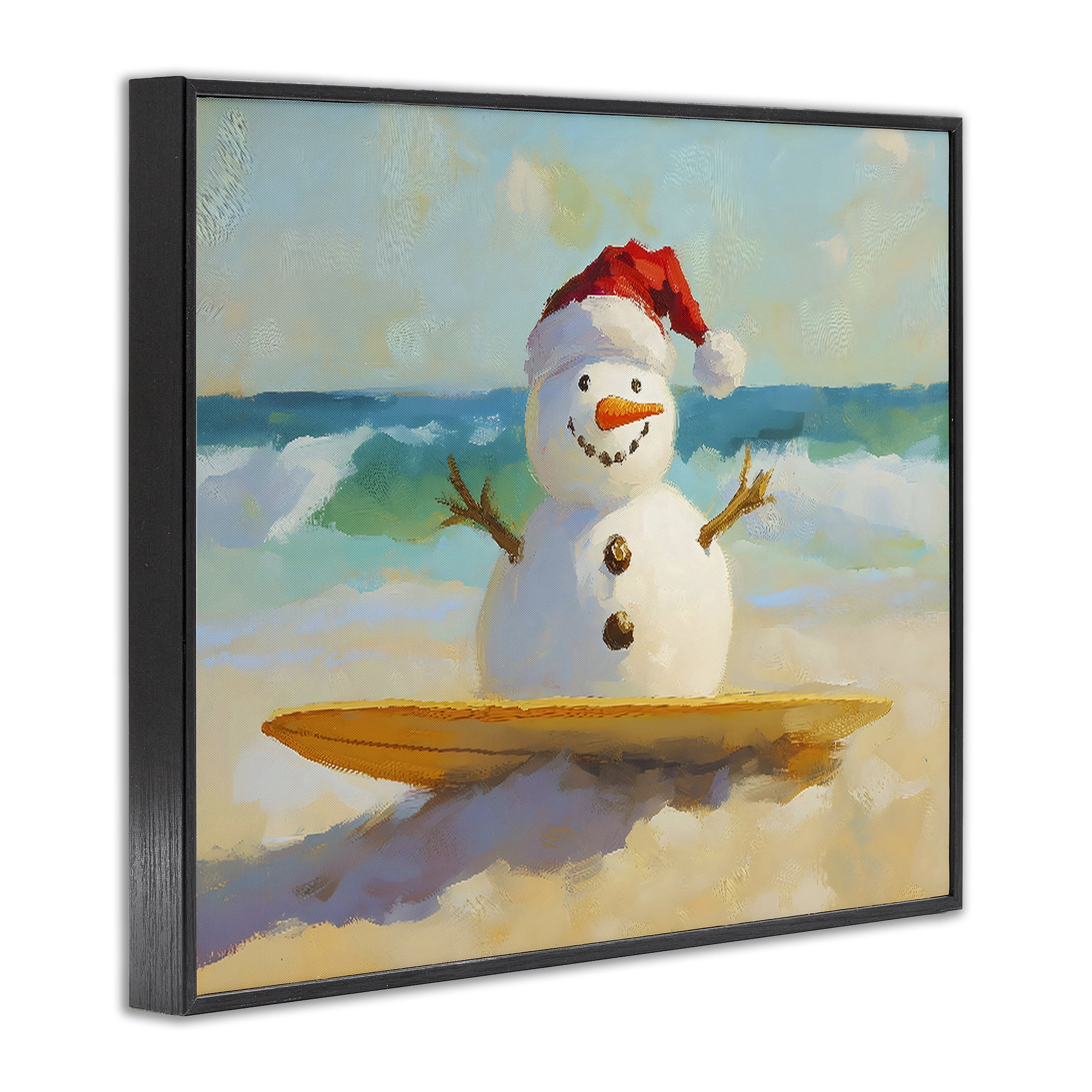 Stupell Industries Surfer Snowman on Beach Black Framed Giclee Art, design by The Prints Vibe
