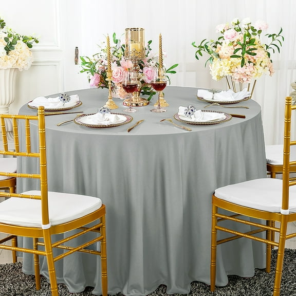 Wedding Linens Inc. Wholesale Scuba Wrinkle Free 132" Round Table Cover Tablecloth - Silver / Gray