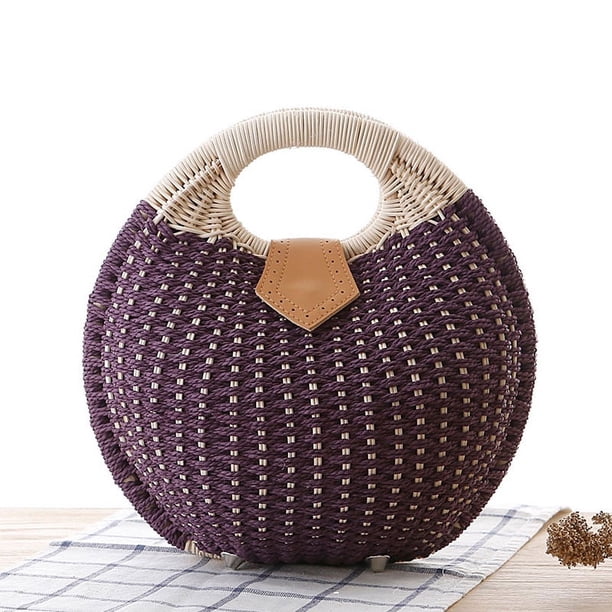 Nvzi Bolso de hombro tejido, bolso de mano tejido y bolso de cosméticos, bolso de mano tejido elegante para playa de verano, 6,39 x 6,7 x 6,39 pulgadas, morado