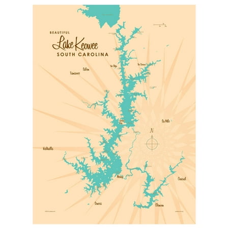 Lake Keowee South Carolina Map Vintage-Style Art Print by Lakebound (9