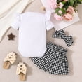 thumbnail image 4 of kpoplk Newborn Baby Girl Summer Clothes Bow Embroidery Short Sleeve Romper Bodysuit Ruffle Shorts/Pants/Skirts Headband 3Pcs Set Cute Outfits(White,0-3 M), 4 of 9