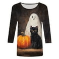 thumbnail image 4 of YDFCWXW Women's Halloween Print Shirt - 3/4 Sleeve Crew Neck Blouse, Casual Holiday Graphic Top Black, L, 4 of 4