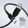 thumbnail image 3 of Powertek Ultra 6ft USB-A to USB-C Cable, Black, Braided Silicone, Ultra-Smooth Data Transfers, Durable Tangle-Resistant Charging Cable, 3 of 6