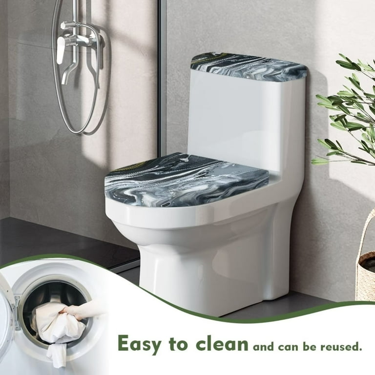 Pzuqiu Soft Washable Toilet Seat Cover Set 2 Piece Marble Design