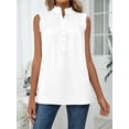 thumbnail image 3 of Gustave Women Summer Mock Neck Tank Tops Casual Ruffle Sleeveless Shirts Chiffon Button Up Blouses Loose Fit Dressy Tunic Tops "White, L", 3 of 6