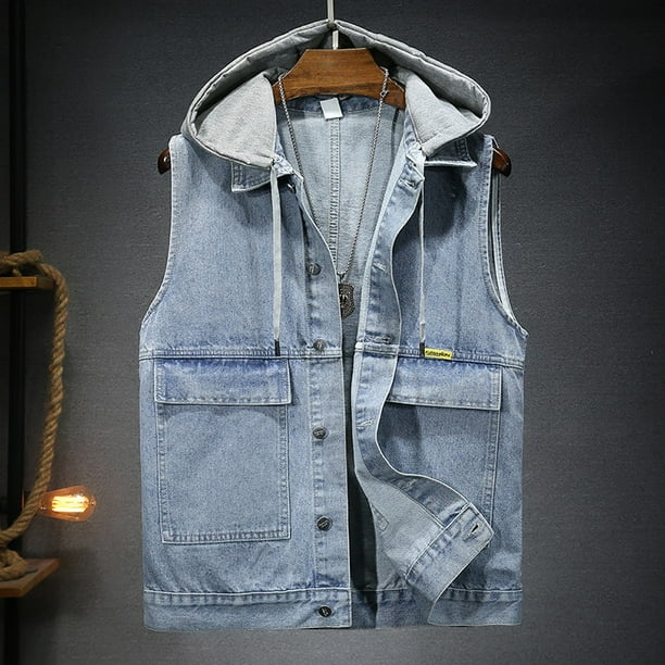 Denim vest outlet with hood