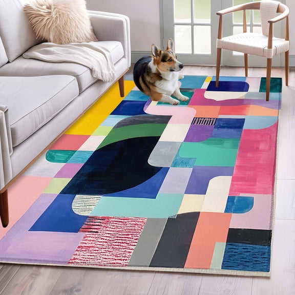 3'x5' Area Rugs, Colorful Geometric Indoor Outdoor Area Rug for Living Room Bedroom, Abstract Modern Art Color Block Washable Bathroom Rugs Kitchen Floor Carpet Mats Home Decor Aesthetic
