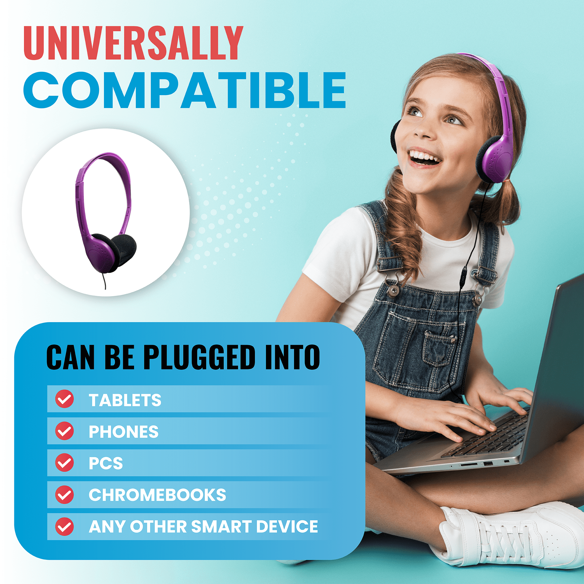 Bulktech Wired On-Ear Headphones with 2.5mm Connector, Bulk Wholesale, 10 Pack, Assorted Colors