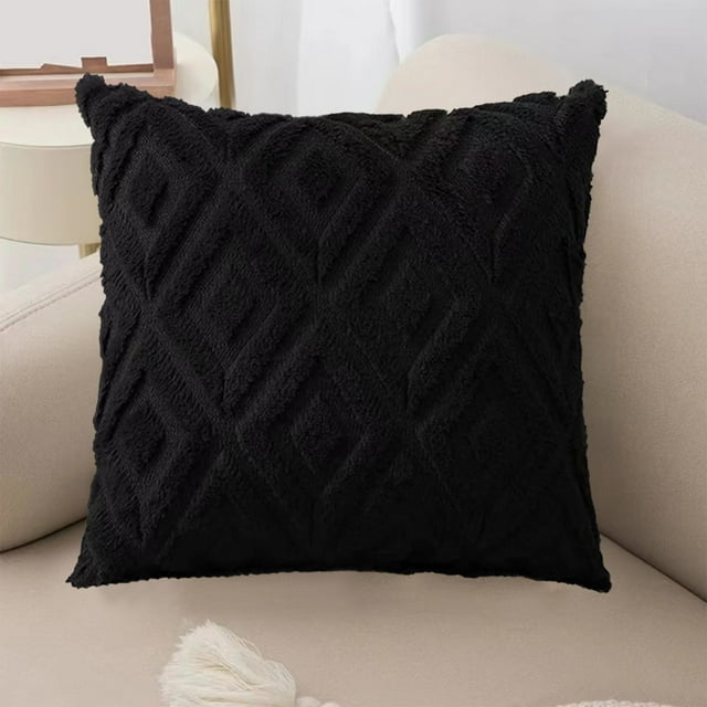 Flower Pillow Cover | Faux Lambswool Cushion Cover | Dark Gray Blue Yellow | Polyester Soft Decorative Throw Pillowcase | 1 Piece | 17.7x17.7 in | Removable | Home Sofa Decor