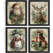 Hieng Vintage Christmas Wall Decor,Trendy Christmas Retro Posters for Room, Santa Snowman Deer Nutcracker Xmas Wall Art Prints for Living Room Kitchen Bedroom Office Set of 4 Unframed