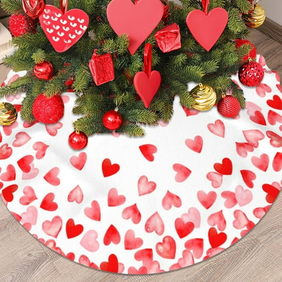 Happy Valentine''s Day Tree Skirt 48 Inches Love Heart Tree Skirt Romantic Red Tree Decorations Christmas Tree Skirt Mat for All Season Party Indoor Outdoor