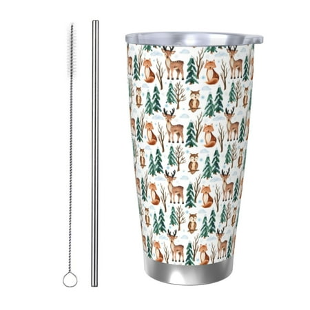

Lukts Winter Woodland Friends for 20OZ Car Cup Stainless Steel Direct Drinking Straw Thermos Cup Suitable for Office Travel and Car-Straw Two-piece Set