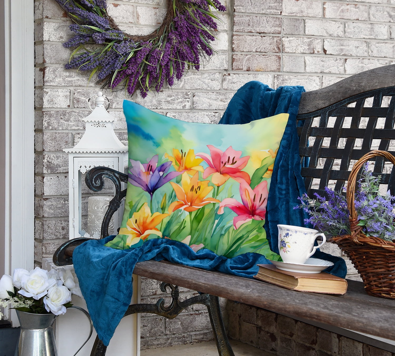 Lilies in Watercolor Throw Pillow 18 in x 18 in